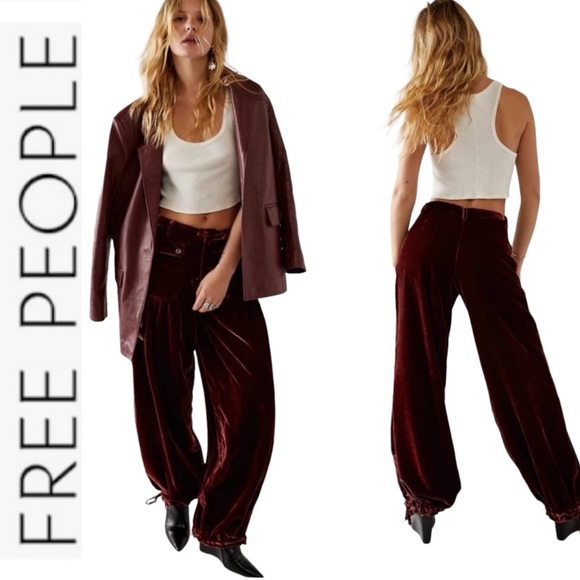 Last Chance NWOT Free People Lotus Crushed Velvet Balloon Pants in Rusty Wine 25 - Picture 2 of 16